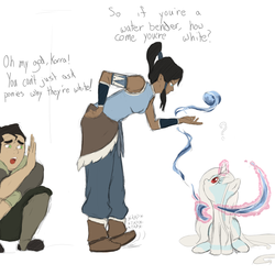 Size: 1000x1000 | Tagged: safe, artist:celerypony, oc, oc:celery, human, pony, unicorn, bolin, crossover, korra, magic, question mark, the legend of korra