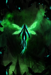 Size: 710x1038 | Tagged: safe, artist:atomicwarpin, queen chrysalis, changeling, changeling queen, g4, changeling hive, female, green mane, insect wings, wings