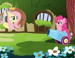 Size: 900x696 | Tagged: safe, fluttershy, pinkie pie, g4, cannon penis, party cannon