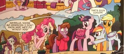 Size: 2013x885 | Tagged: safe, artist:amy mebberson, idw, official comic, applejack, fluttershy, maybelle, pinkie pie, rainbow dash, rarity, twilight sparkle, pony, unicorn, g4, spoiler:comic, comic, dream, gravity falls, mabel pines, male, mane six, misspelling, ponyville, sad, unicorn twilight