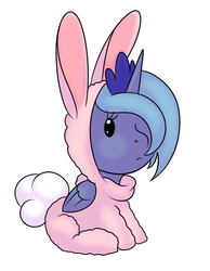 Size: 700x900 | Tagged: safe, artist:kloudmutt, princess luna, pony, g4, bunny costume, bunny pajamas, clothes, female, filly, s1 luna, simple background, sitting, solo, woona