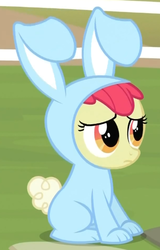 Size: 401x628 | Tagged: safe, screencap, apple bloom, earth pony, pony, family appreciation day, g4, animal costume, bunny bloom, bunny costume, clothes, costume, cropped, female, solo