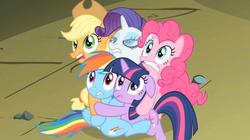 Size: 1834x1030 | Tagged: safe, applejack, pinkie pie, rainbow dash, rarity, twilight sparkle, g4, wat