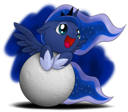 Size: 800x700 | Tagged: safe, artist:stardustxiii, princess luna, pony, g4, female, filly, moon, solo, tangible heavenly object, woona