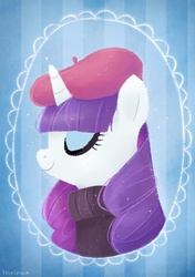 Size: 437x620 | Tagged: safe, artist:tsurime, rarity, pony, g4, beatnik rarity, beret, clothes, female, hat, portrait, solo, sweater