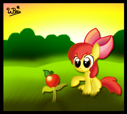 Size: 558x499 | Tagged: safe, artist:neoncabaret, apple bloom, earth pony, pony, g4, apple, female, filly, flower, food