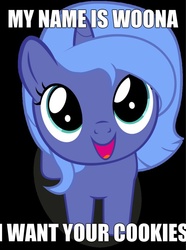 Size: 771x1037 | Tagged: safe, princess luna, pony, g4, cute, filly, image macro, lunabetes, woona