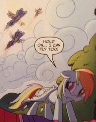 Size: 823x1043 | Tagged: safe, idw, official comic, misty fly, rainbow dash, g4, spoiler:comic, bad dream, clipped wings, cloud, crying, dream, sad, wonderbolts