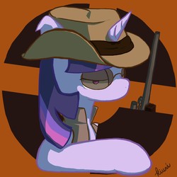 Size: 1200x1200 | Tagged: safe, artist:kiuxi, twilight sparkle, g4, gun, hat, sniper, sniper (tf2), sunglasses, team fortress 2, weapon