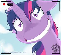 Size: 536x480 | Tagged: safe, artist:little-squeaker, twilight sparkle, pony, g4, camera, camera shot, female, insanity, recording, signature, solo, twilight snapple