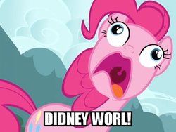 Size: 600x450 | Tagged: safe, edit, edited screencap, screencap, pinkie pie, earth pony, pony, g4, too many pinkie pies, clone, cropped, didney worl, female, image macro, mare, open mouth, pinkie clone, pinkie frogmouth, solo