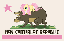 Size: 1000x647 | Tagged: safe, artist:pixelkitties, fluttershy, bear, fallout equestria, g4, california, fallout, flag, new california republic, two heads