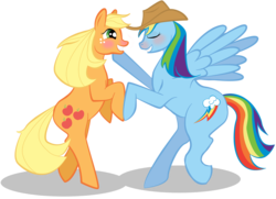 Size: 1510x1091 | Tagged: safe, artist:scaramouche-fandango, applejack, rainbow dash, g4, accessory swap, dancing, female, lesbian, ship:appledash, shipping, simple background, transparent background, vector