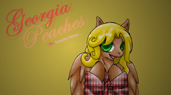 Size: 2475x1385 | Tagged: safe, artist:askponygeorgia, oc, oc:peach feather, pegasus, pony, clothes, female, georgia (state), georgia peaches, looking at you, mare, open mouth, open smile, ponified, smiling, solo, song reference