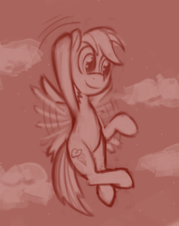 Size: 793x1000 | Tagged: safe, artist:lowkey, rainbow dash, g4, flying, waving