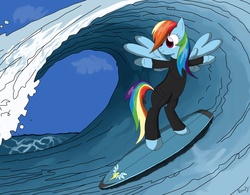 Size: 5239x4089 | Tagged: safe, artist:filipinoninja95, rainbow dash, pegasus, pony, g4, absurd resolution, bipedal, female, mare, solo, surfboard, surfing