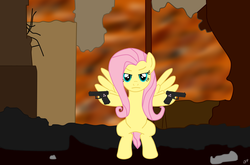 Size: 1590x1051 | Tagged: safe, artist:filipinoninja95, fluttershy, g4, flutterbadass, glock, gun, pistol, solo