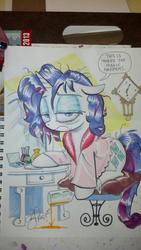Size: 1024x1816 | Tagged: safe, artist:andypriceart, rarity, g4, holding, morning ponies, traditional art