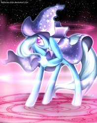 Size: 794x1006 | Tagged: dead source, safe, artist:rebecka-chan, trixie, pony, unicorn, g4, female, magic, magic circle, mare, solo