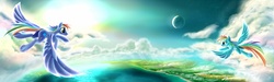 Size: 2666x800 | Tagged: safe, artist:pyrestorm, rainbow blaze, rainbow dash, g4, mare in the moon, moon, scenery