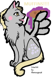 Size: 360x500 | Tagged: dead source, safe, artist:animals4501, derpy hooves, cat, g4, base used, cute, female, fluffy, kitten, looking back, muffin, open mouth, smiling, solo, species swap, spread wings, tongue out