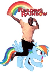 Size: 500x719 | Tagged: safe, rainbow dash, g4, levar burton, pun, reading rainbow, wat