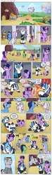 Size: 1200x4054 | Tagged: safe, artist:muffinshire, night light, shining armor, smarty pants, twilight sparkle, twilight velvet, oc, oc:sergeant thunderhead, comic:twilight's first day, g4, adorkable, airship, blushing, cart, clothes, comic, cute, dork, feather, filly, magic, moustache, muffinshire is trying to murder us, parent, playing, scar, sibling tickling, slice of life, taxi, tickling, uniform