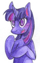 Size: 684x1076 | Tagged: safe, artist:adventureexe, twilight sparkle, g4, bust, eyes open, open mouth, simple background, solo, traditional art, white background