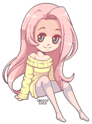Size: 208x279 | Tagged: safe, artist:chocco-coco, fluttershy, human, g4, clothes, female, humanized, pixel art, simple background, solo, sweater, sweatershy, transparent background