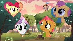 Size: 1192x668 | Tagged: safe, apple bloom, babs seed, scootaloo, sweetie belle, g4, cutie mark crusaders