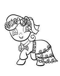 Size: 571x721 | Tagged: safe, artist:rainb0wdashie, sweetie belle, pony, g4, black and white, clothes, dress, grayscale, lineart, monochrome, solo