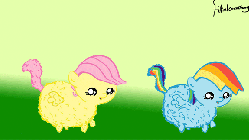 Size: 576x323 | Tagged: safe, artist:fillialcacophony, fluffy pony, animated, death, decapitated, decapitation, fluffydash, fluffyshy, severed head, swag, wat
