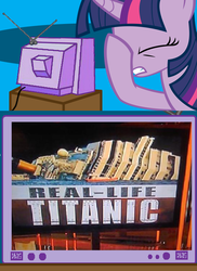 Size: 560x771 | Tagged: safe, twilight sparkle, g4, boat, costa concordia, cruise ship, entertainment tonight, exploitable meme, facehoof, meme, ship, shipwreck, titanic, tv meme