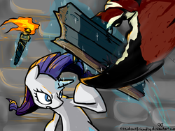 Size: 1600x1200 | Tagged: safe, artist:residentfriendly, rarity, crab, g4, fight, magic, rarity fighting a giant crab