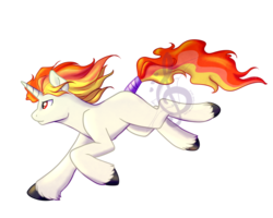 Size: 999x799 | Tagged: safe, artist:starkindlerstudio, oc, oc:flare blitz, ponyta, fanfic:a pony out of place, fanfic, fanfic art, pokémon, ponified, running, simple background, transparent background, unshorn fetlocks