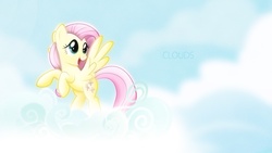 Size: 1920x1080 | Tagged: safe, artist:karl7885, artist:rainbownspeedash, fluttershy, pegasus, pony, g4, cloud, cloudy, sky, solo, sun, wallpaper