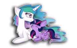 Size: 1920x1200 | Tagged: safe, artist:pastelflakes, princess celestia, twilight sparkle, alicorn, pony, g4, chest fluff, female, happy, hug, mare, momlestia, simple background, transparent background, twilight sparkle (alicorn)