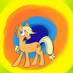 Size: 3600x3600 | Tagged: safe, artist:s8ansglory, applejack, pony, g4, abstract background, derp, female, solo