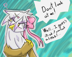 Size: 1280x1024 | Tagged: safe, artist:acharmingpony, gilda, griffon, g4, blushing, bow, cute, dialogue, female, gildadorable, gildere, heart, solo, tsundere