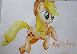 Size: 900x627 | Tagged: safe, artist:0okami-0ni, applejack, g4, traditional art, watercolor painting