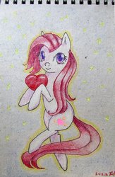 Size: 722x1107 | Tagged: safe, artist:0okami-0ni, sweetheart, earth pony, pony, g1, my little pony tales, female, heart, stars, traditional art