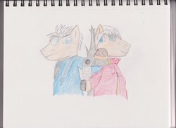 Size: 3501x2550 | Tagged: safe, artist:theimmortalwolf, crossover, dante (devil may cry), devil may cry, gun, gunslinger, ponified, vergil