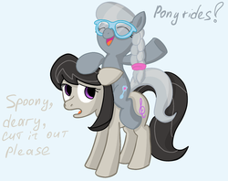 Size: 1260x1000 | Tagged: safe, artist:fantasyglow, octavia melody, silver spoon, g4, glasses, ponies riding ponies, riding, sisters