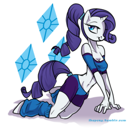 Size: 800x800 | Tagged: safe, artist:ibupony, artist:warwind, rarity, anthro, g4, 30 minute art challenge, belly button, female, high ponytail, leg warmers, long hair, ponytail, solo