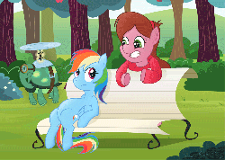 Size: 1000x712 | Tagged: safe, artist:markmak, rainbow dash, tank, g4, animated, crossover, gravity falls, mabel pines, male, ponified