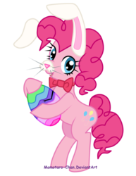 Size: 600x776 | Tagged: safe, artist:peach-butt, pinkie pie, earth pony, pony, g4, bunny ears, costume, easter, easter bunny, egg, female, mare, simple background, solo, transparent background