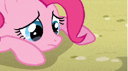 Size: 638x357 | Tagged: safe, screencap, pinkie pie, earth pony, pony, g4, season 3, too many pinkie pies, animated, female, gif, loop, mare, pawing the ground, poking, sad, solo, teary eyes