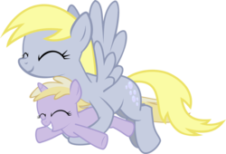 Size: 2000x1363 | Tagged: safe, artist:tritebristle, derpy hooves, dinky hooves, pegasus, pony, g4, equestria's best mother, female, flying, happy, headcanon, mare, simple background, transparent background, vector