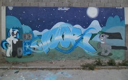 Size: 4296x2704 | Tagged: safe, artist:shinodage, dj pon-3, octavia melody, vinyl scratch, g4, bass cannon, derp, graffiti, irl, photo, real life graffity