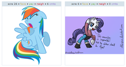 Size: 534x285 | Tagged: safe, rainbow dash, rarity, g4, exploitable meme, juxtaposition, juxtaposition win